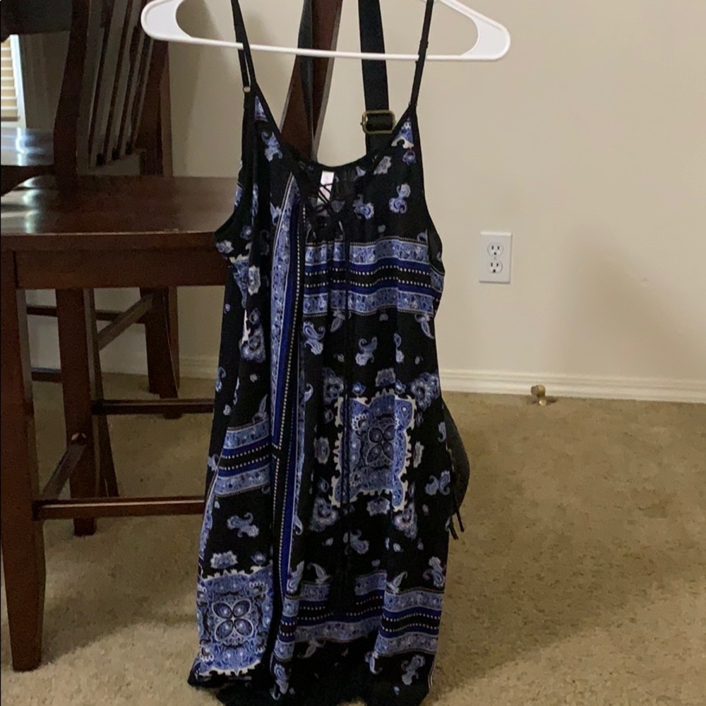 Black, white, and blue dress